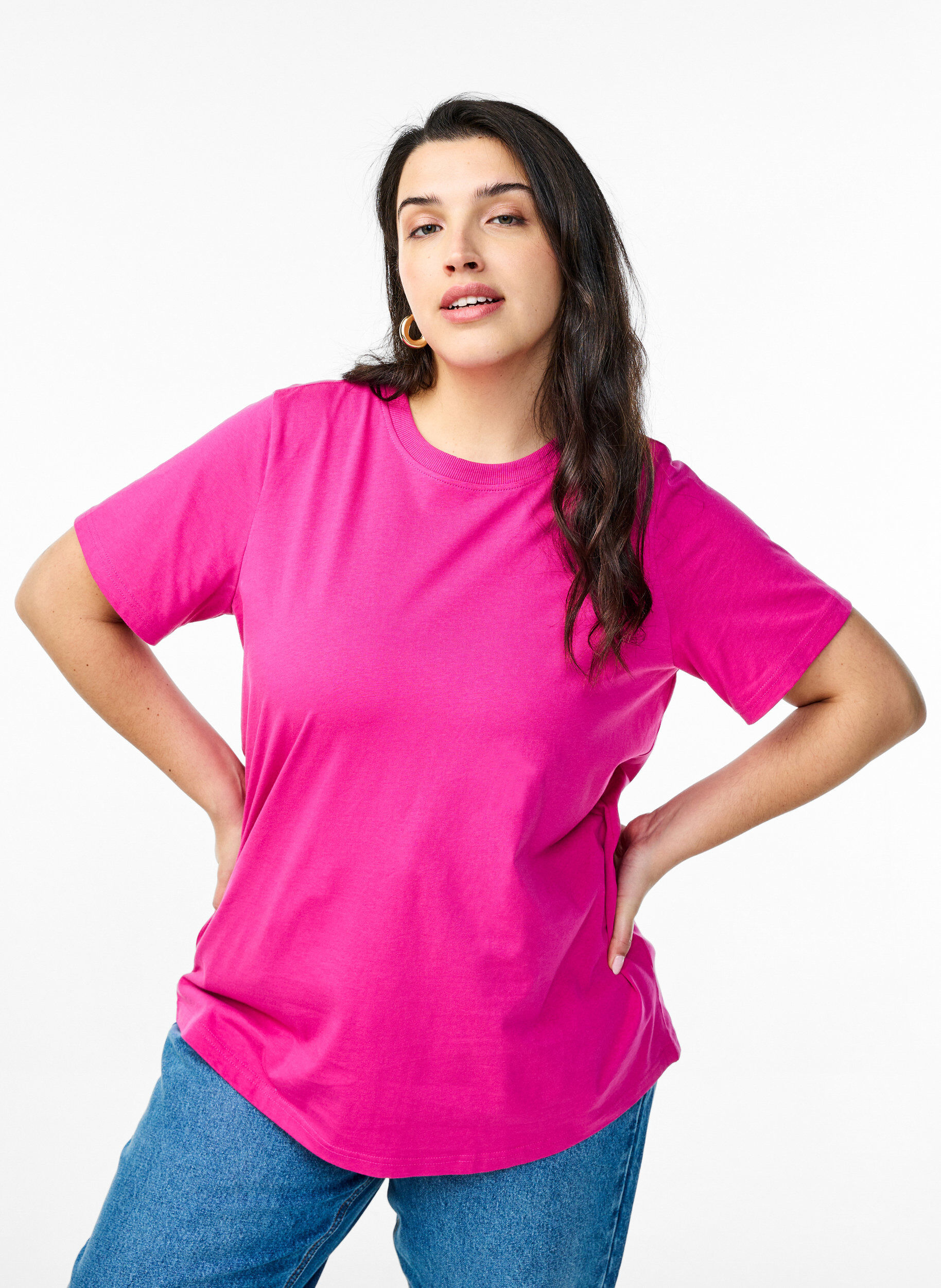 ZizziBasic-T-Shirt aus Baumwolle mit Rundhalsausschnitt, Pink, Model image number 0