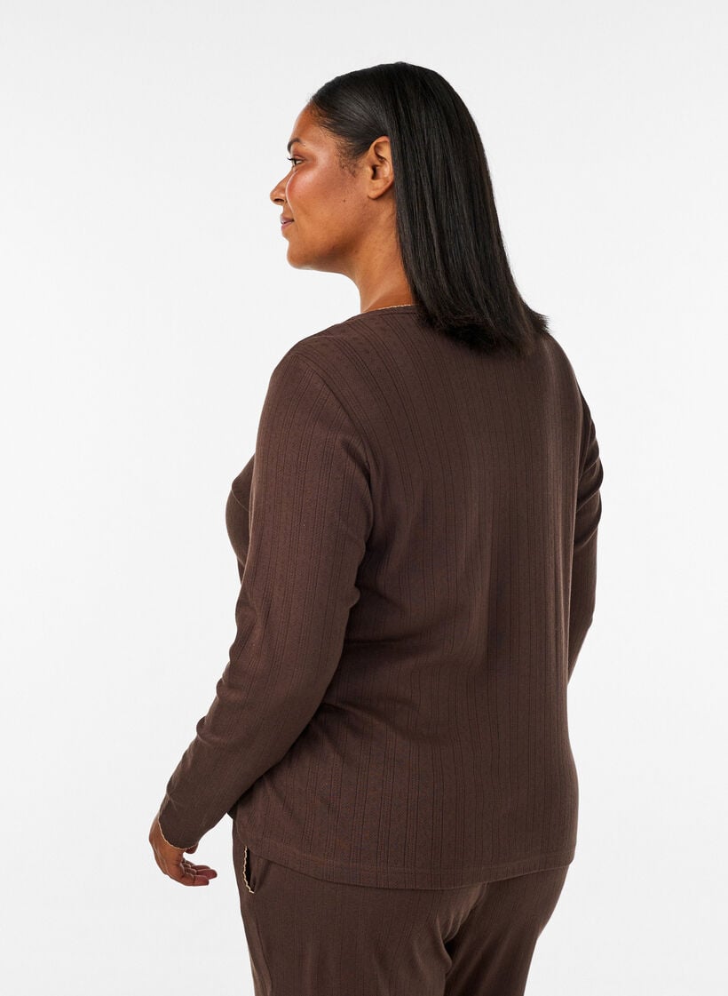 Pyjamaoberteil aus Bio-Baumwolle mit Lochstickerei, Braun, Model image number 2