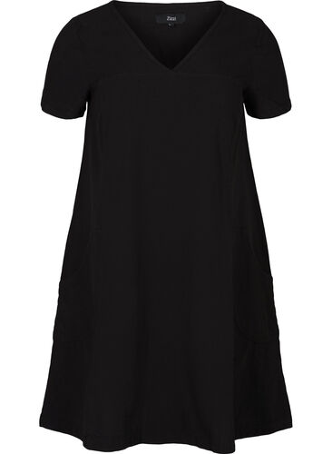 Kurzarm Kleid aus Baumwolle, Black, Packshot image number 0