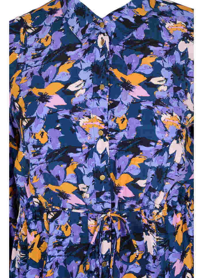 Geblümtes Hemdkleid aus Viskose, Purple Flower AOP, Packshot image number 2
