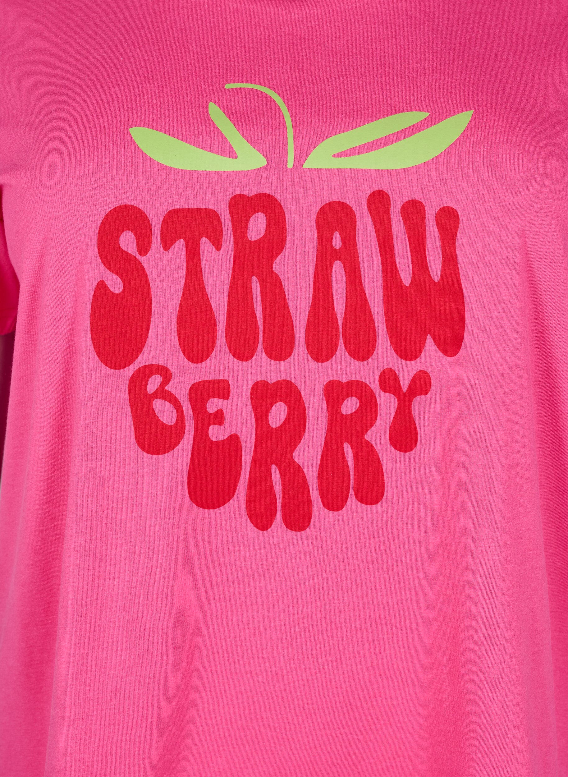 Zizzi Baumwoll-T-Shirt mit Motiv, Raspb. w. Strawberry, Packshot image number 2