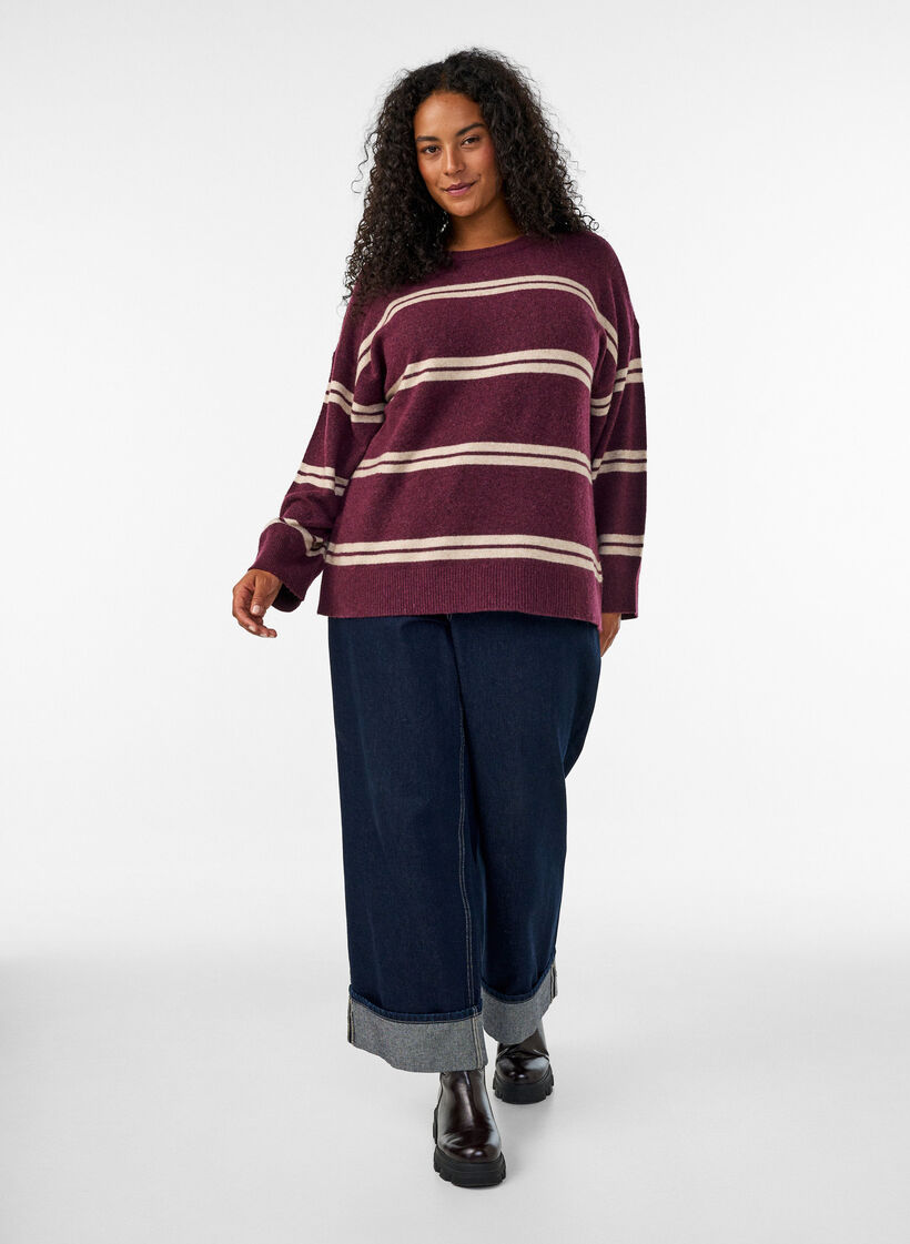 Strickbluse mit doppelten Kontraststreifen, Rot, Model image number 1