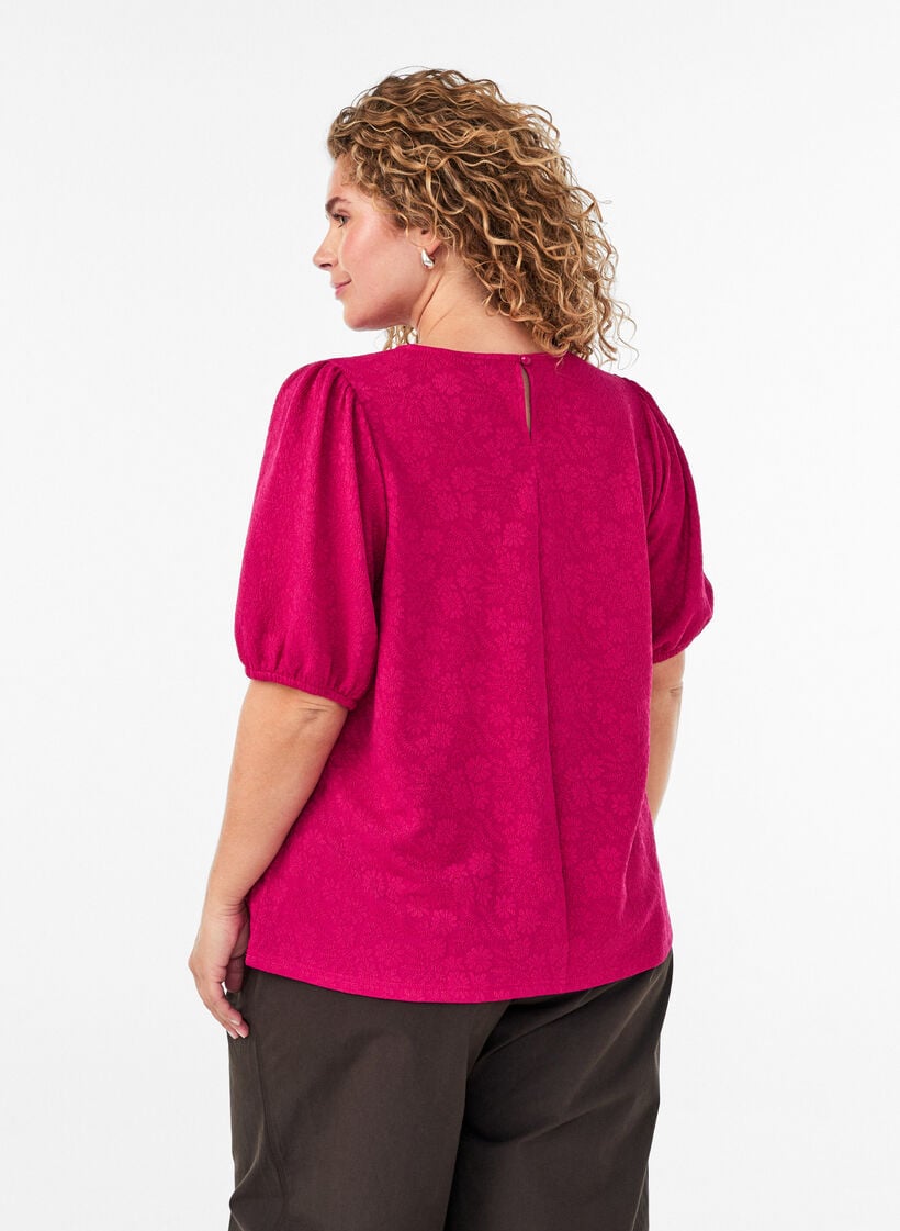 Bluse mit Struktur und kurzen &Auml;rmeln, Pink, Model image number 2
