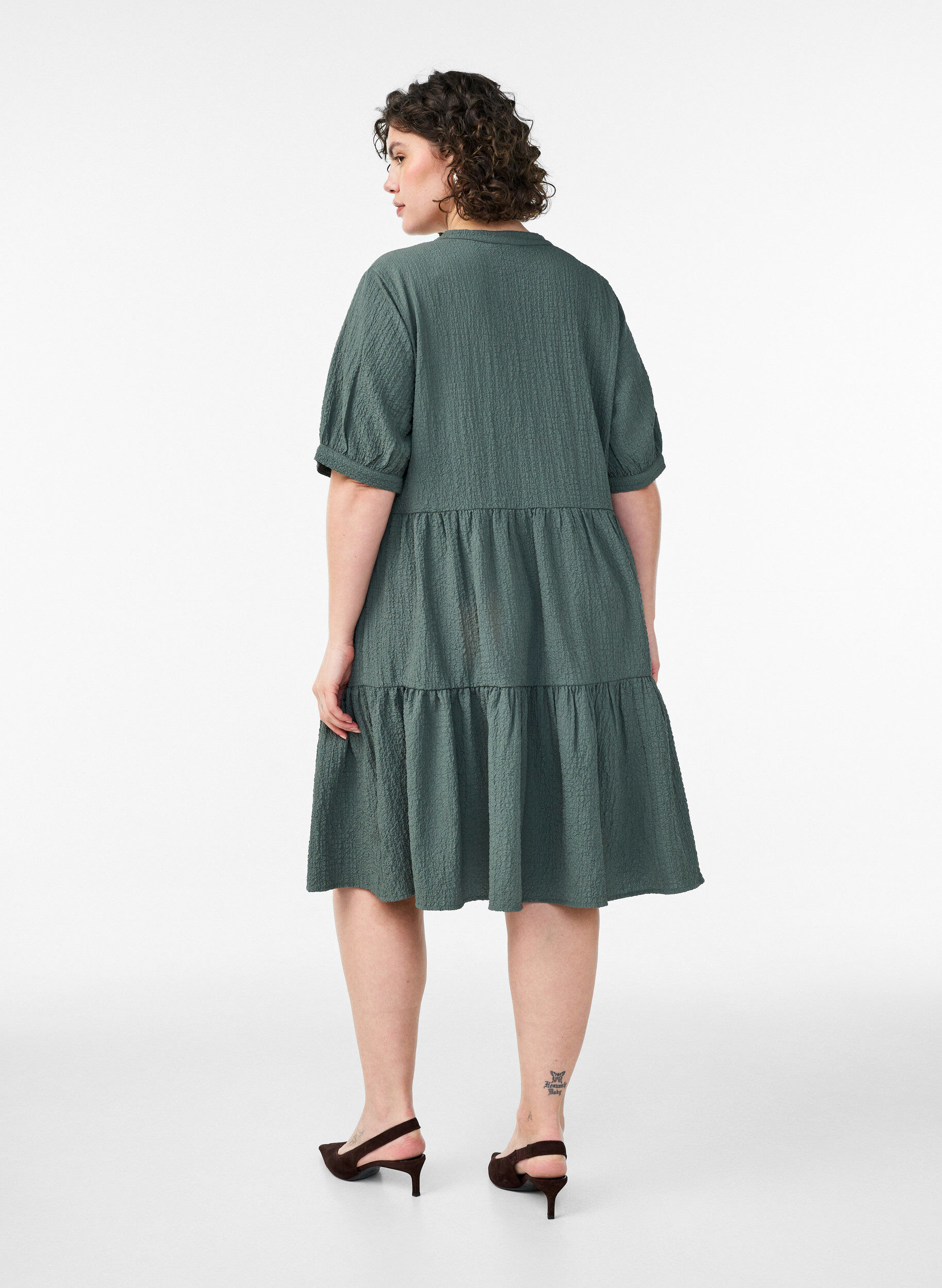 Zizzi Kurzes A-Linien-Kleid, Gr&uuml;n, Model image number 1