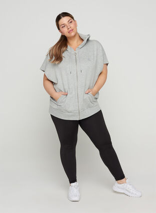 Kurzarm Sweatshirt mit Reißverschluss, Light Grey Melange, Model image number 2