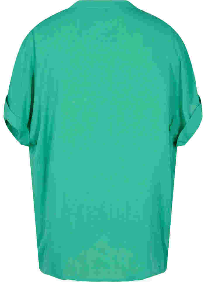Kurzärmeliges Viskose-Shirt mit V-Ausschnitt, Holly Green, Packshot image number 1