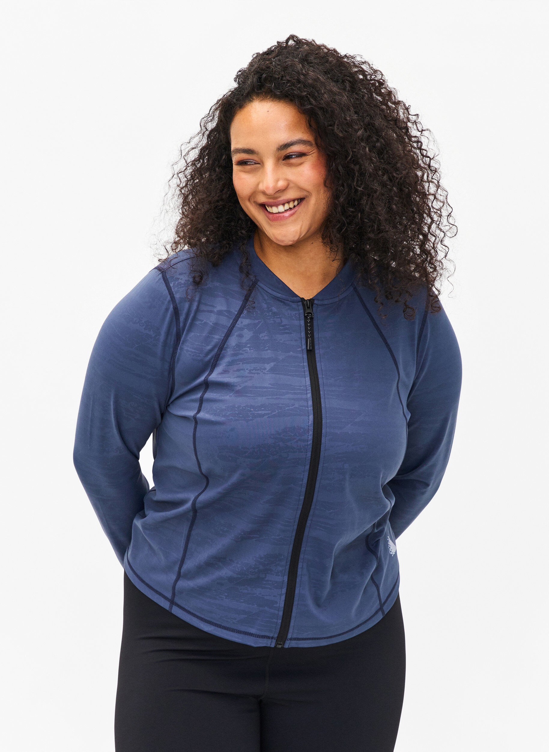 Zizzi  Trainingsbluse mit Rei&szlig;verschluss, Mood Indigo, Model image number 0