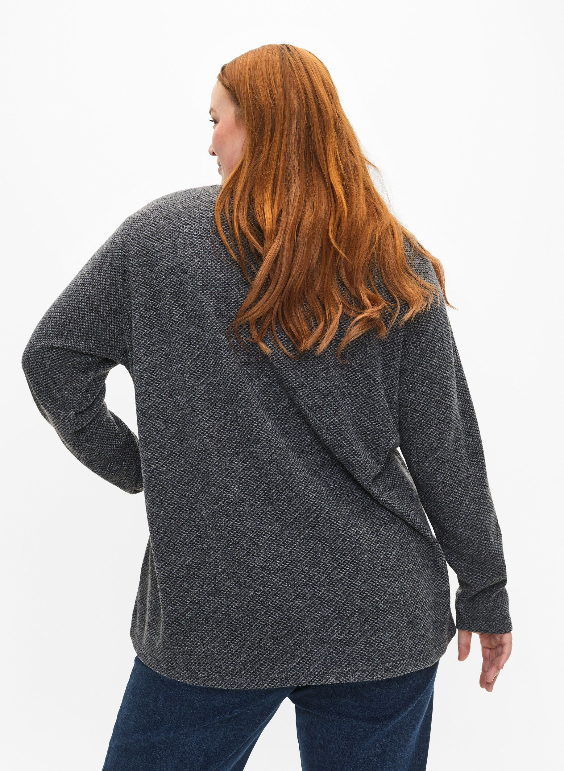 Zizzi Melange Bluse mit rund um den Neck und langen &Auml;rmel, Dark Grey, Model image number 1
