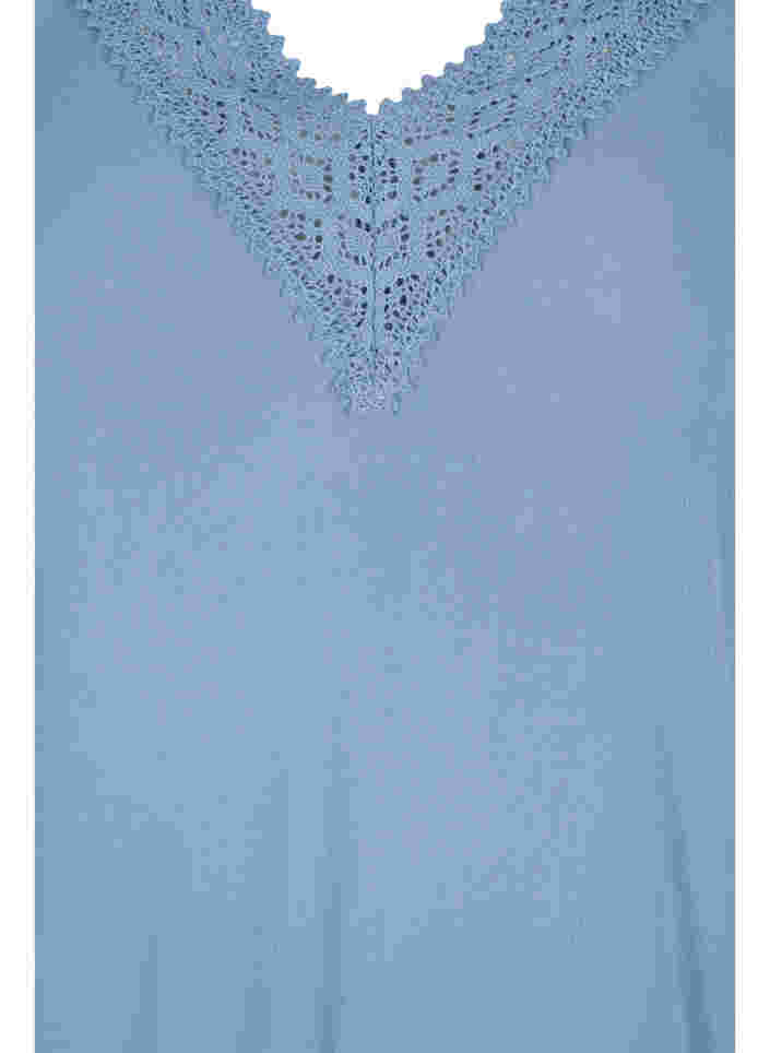 Kurzarm Viskosetunika mit Spitzendetails, Coronet Blue, Packshot image number 2