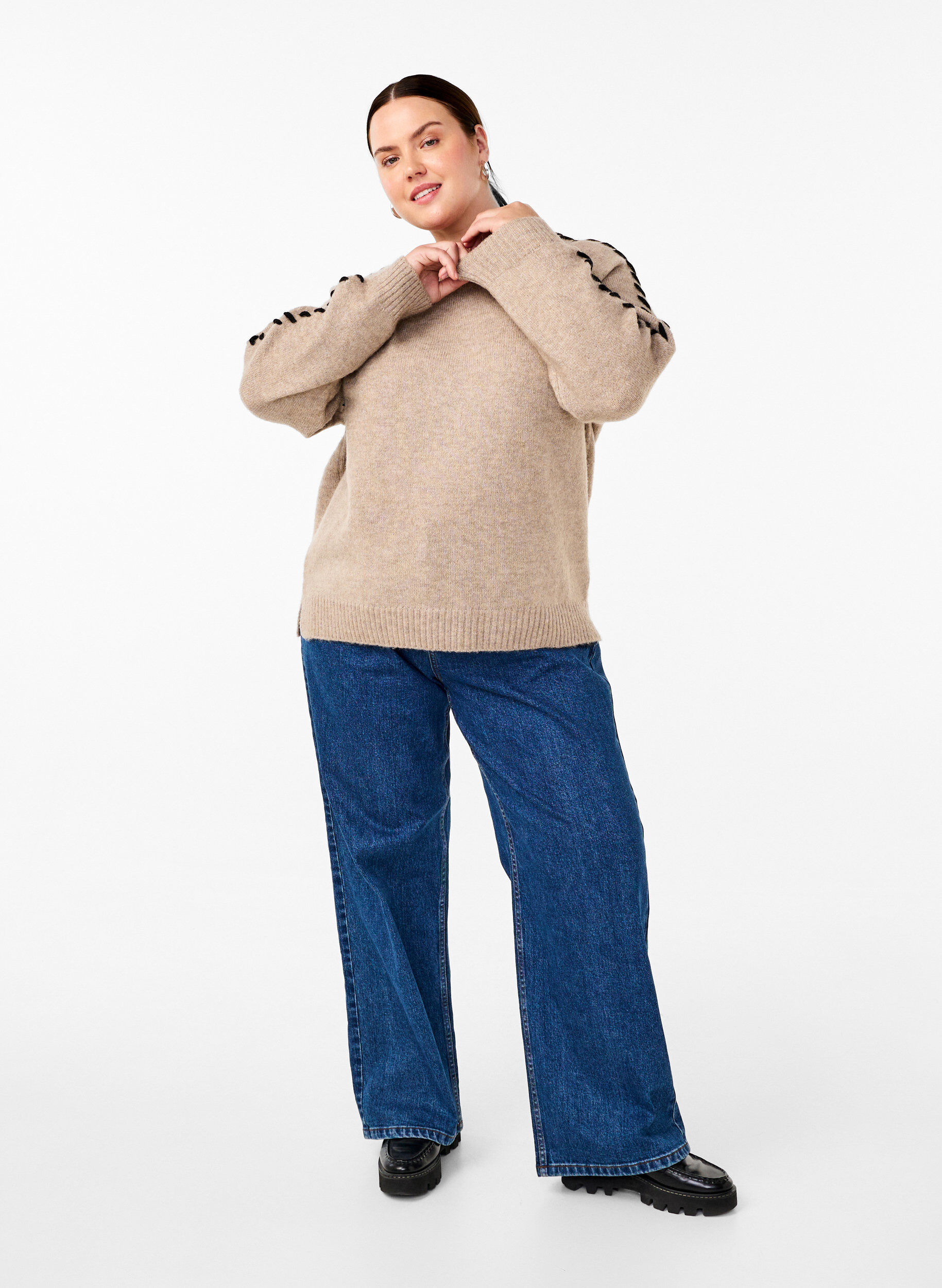 Zizzi Strickbluse mit Ziern&auml;hten, Desert T.Wh.Mel.Comb, Model image number 2