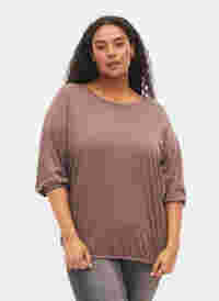 Einfarbige Bluse mit 3/4-Ärmel, Chestnut Mel., Model