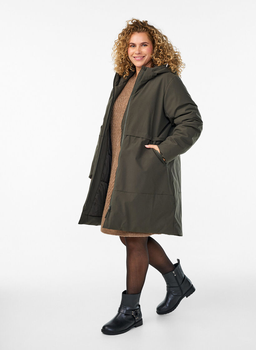 Winterjacke mit verstellbarer Taille, Gr&uuml;n, Model image number 1