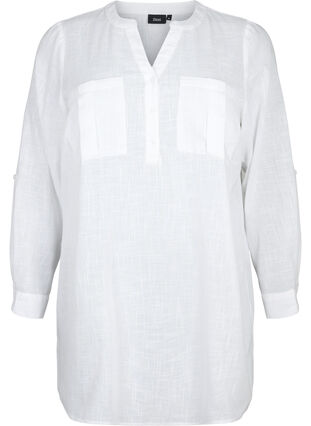 Tunika aus Baumwolle mit 3/4-Ärmeln, Bright White, Packshot image number 0