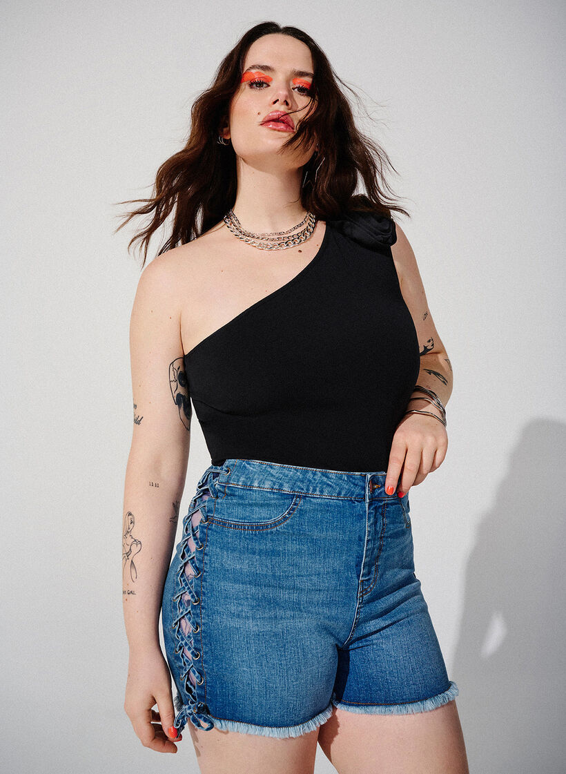 Denim-Shorts mit Schnürdetails, Blue Denim, Image image number 0