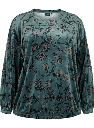 Bluse aus Velours mit Blumenprint und langen Ärmeln, Green Gables AOP, Packshot image number 0