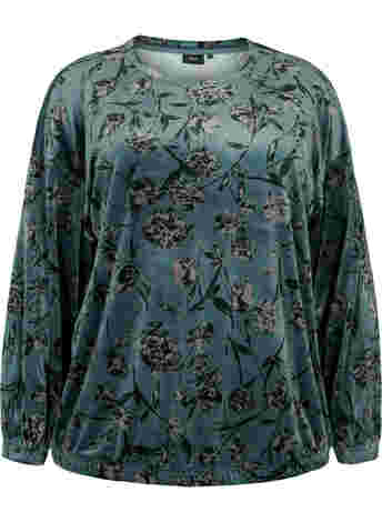 Bluse aus Velours mit Blumenprint und langen Ärmeln
