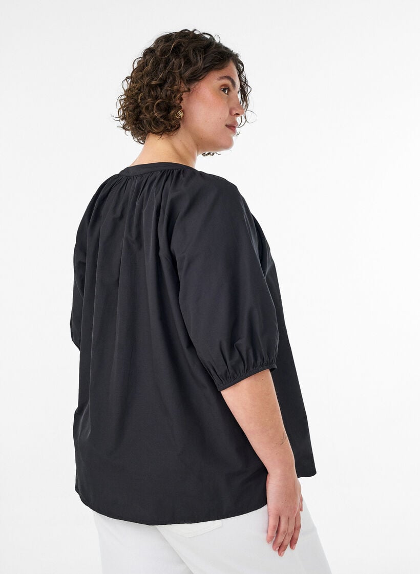 Hemdbluse mit Knopfleiste und Bindeg&uuml;rtel, Schwarz, Model image number 2