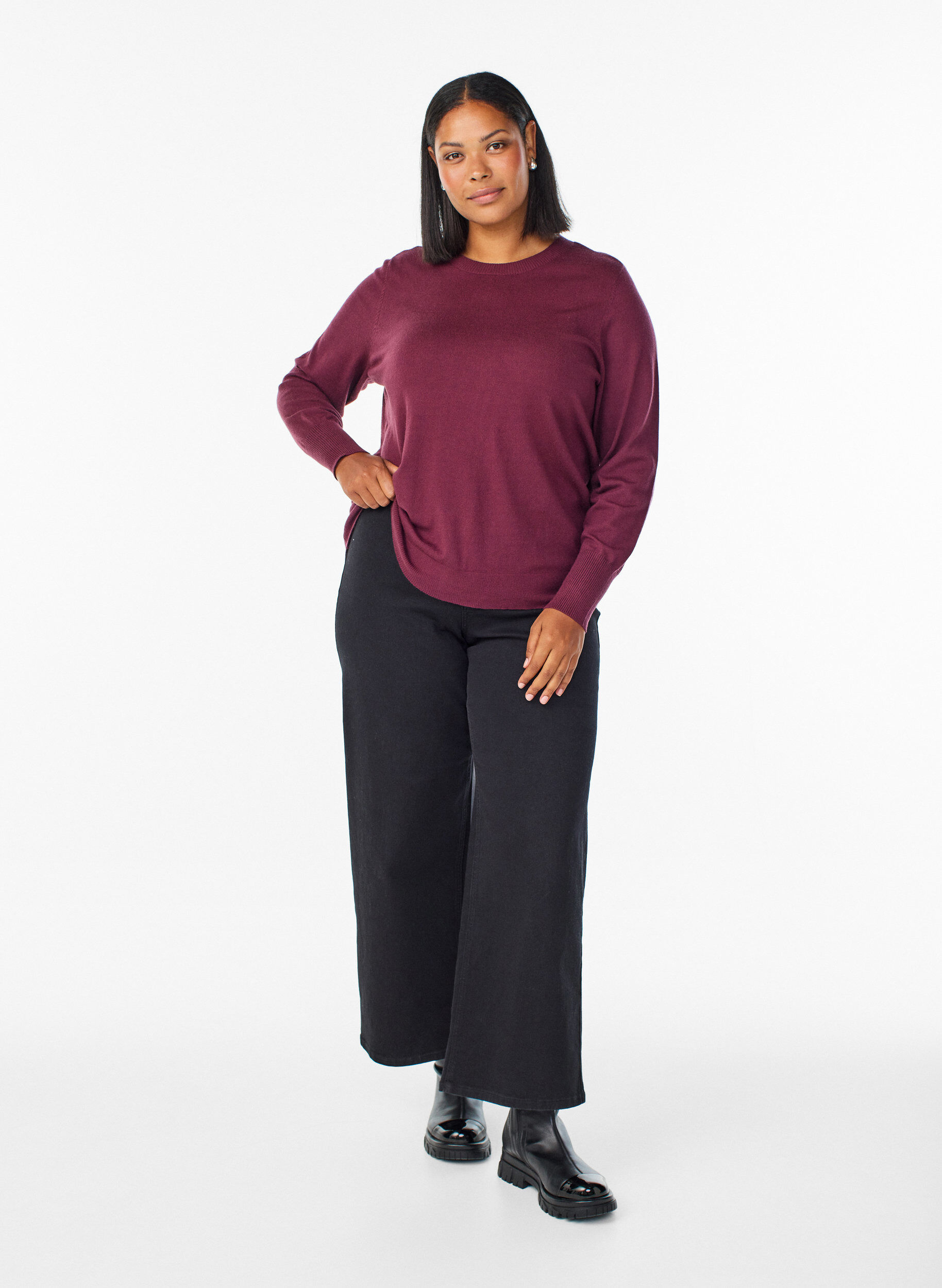 Zizzi FLASH &ndash; Strickpullover mit Rundhalsausschnitt, Rot, Model image number 1