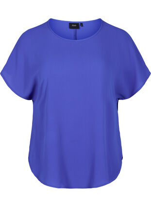 Bluse mit kurzen Ärmeln und Rundhalsausschnitt, Dazzling Blue, Packshot image number 0