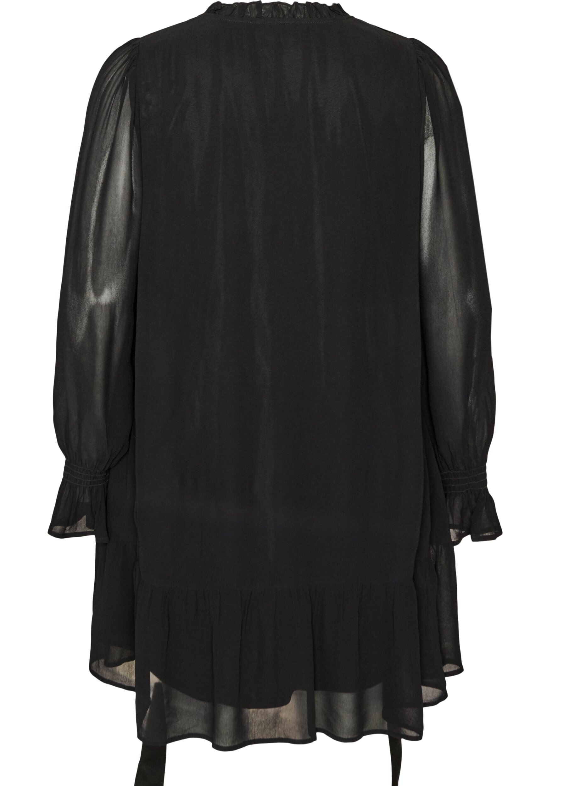 ZizziKleid aus Viskose mit R&uuml;schen und transparenten &Auml;rmeln, Schwarz, Packshot image number 1