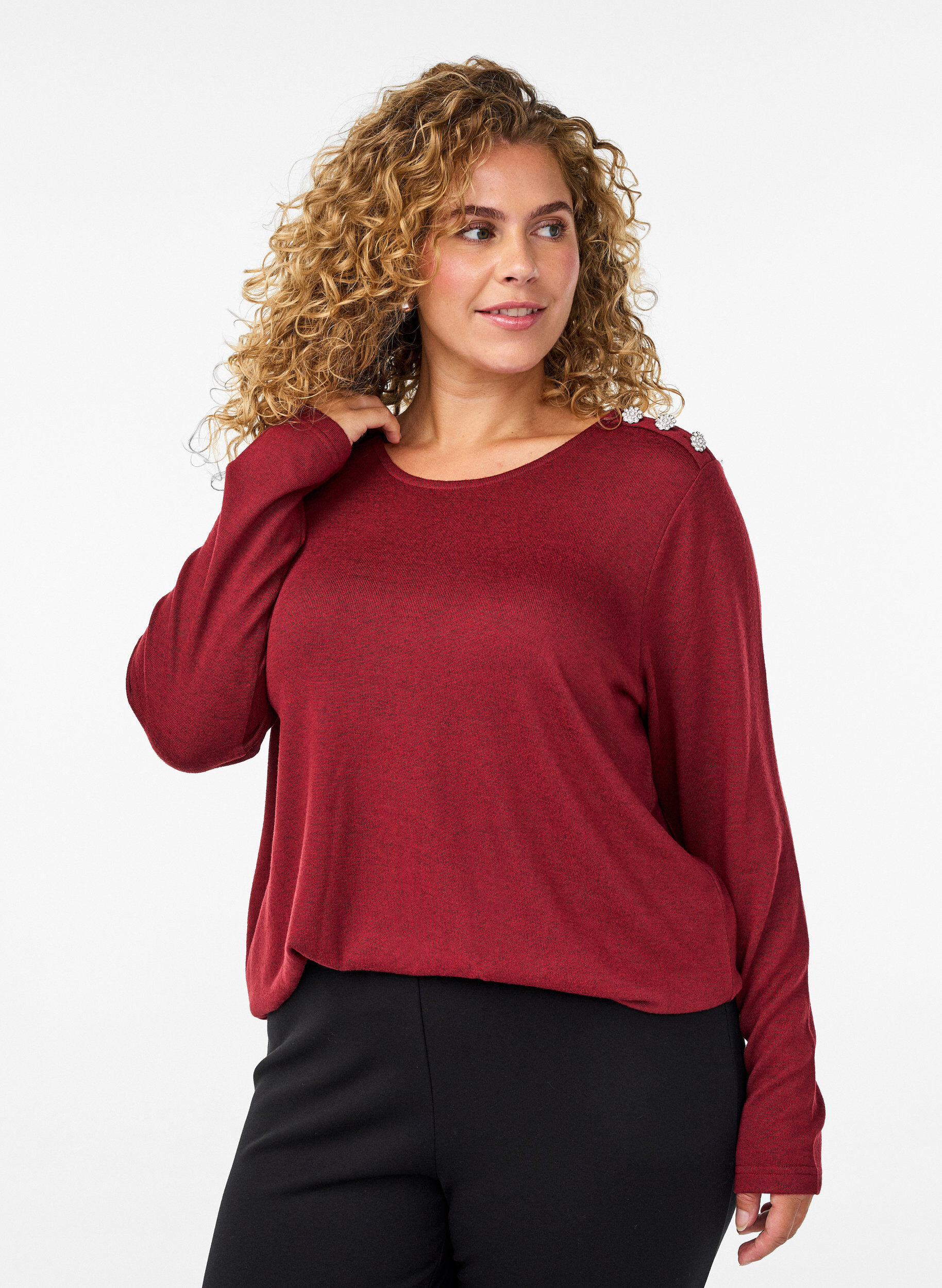 Zizzi Bluse mit Zierkn&ouml;pfen, Rot, Model image number 0