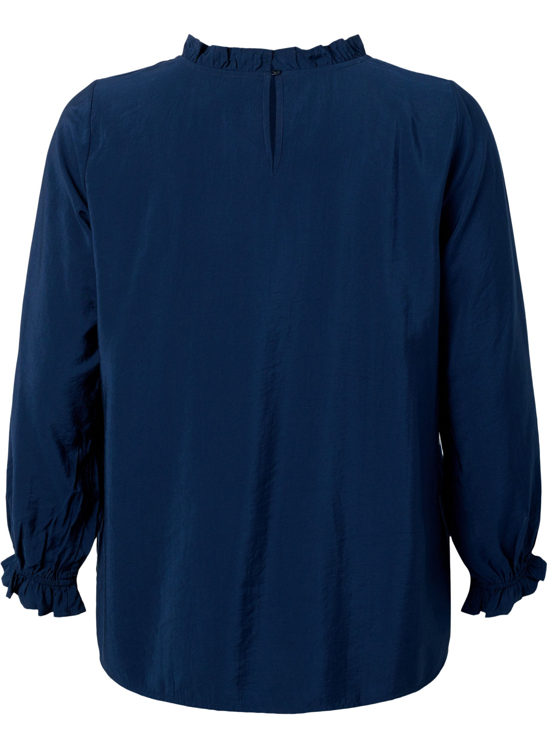 Zizzi Lang&auml;rmelige Viskosebluse mit R&uuml;schen, Total Eclipse, Packshot image number 1