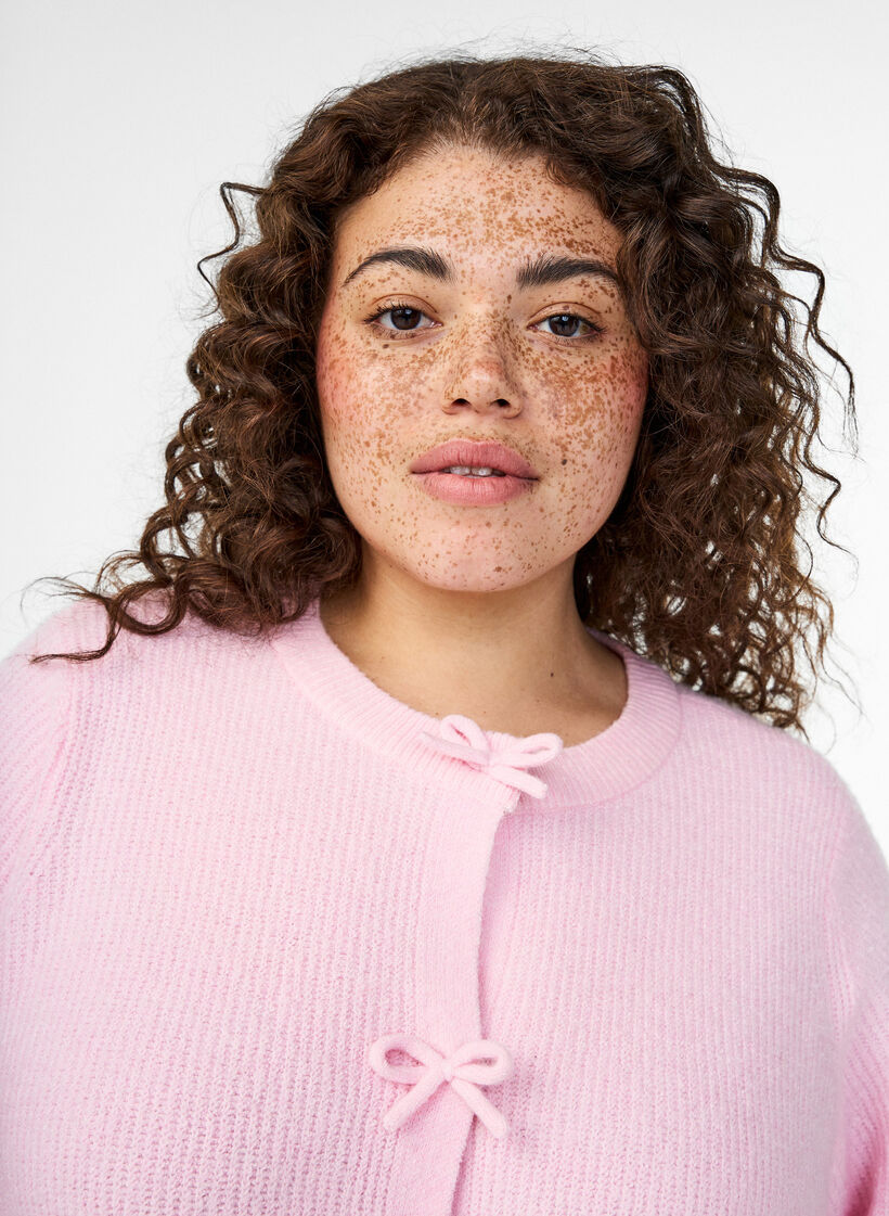 Kurz&auml;rmelige Strickjacke mit Schleifen, Pink, Model image number 3