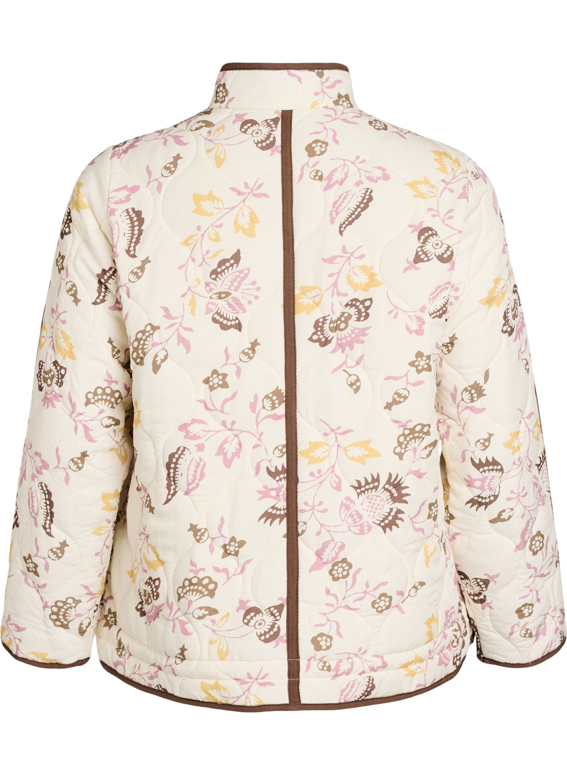 Zizzi Steppjacke mit Kn&ouml;pfen und gebl&uuml;mtem Muster, Beige, Packshot image number 1