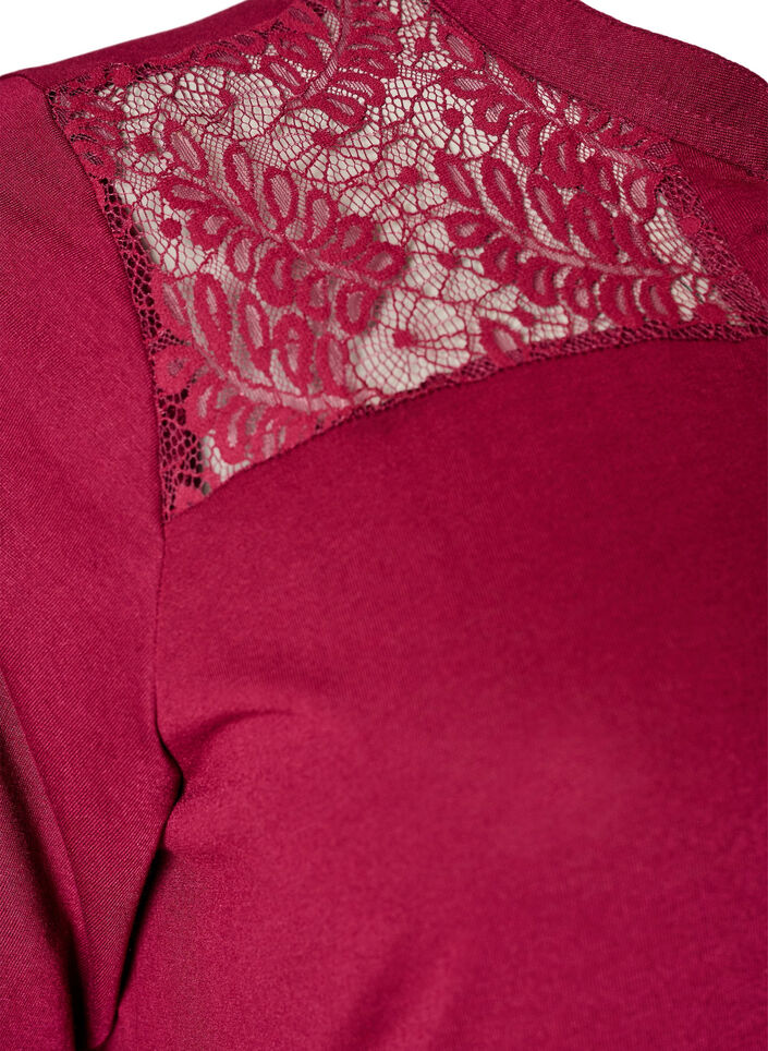 Jerseykleid mit Spitzendetails und mehrlagigem Rock, Rot, Packshot image number 3