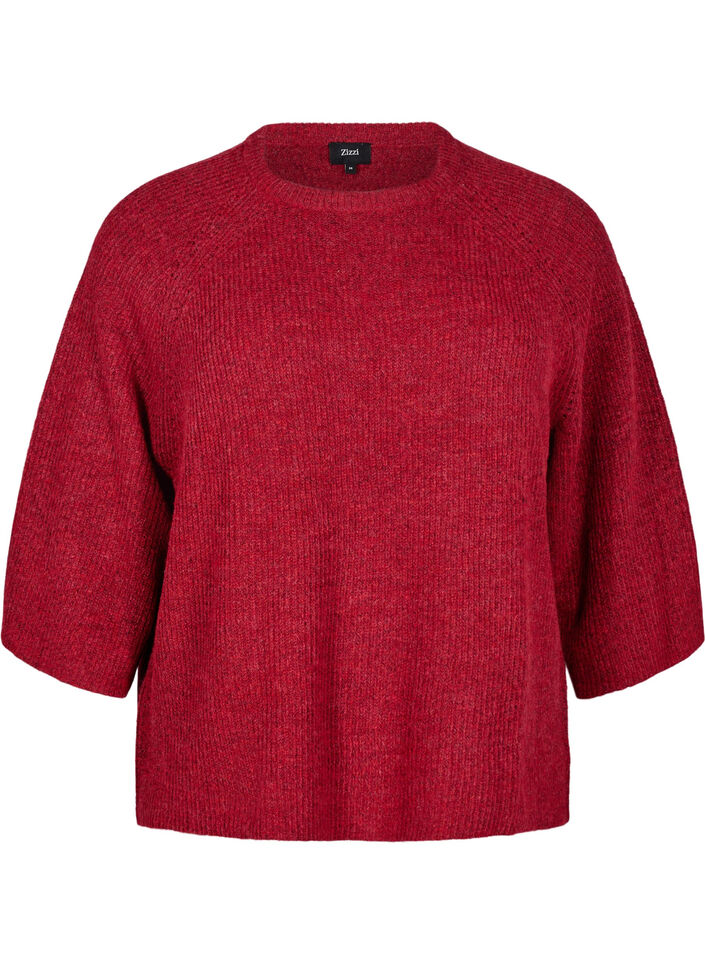Ripppullover mit 3/4-&Auml;rmeln, Rot, Packshot image number 0