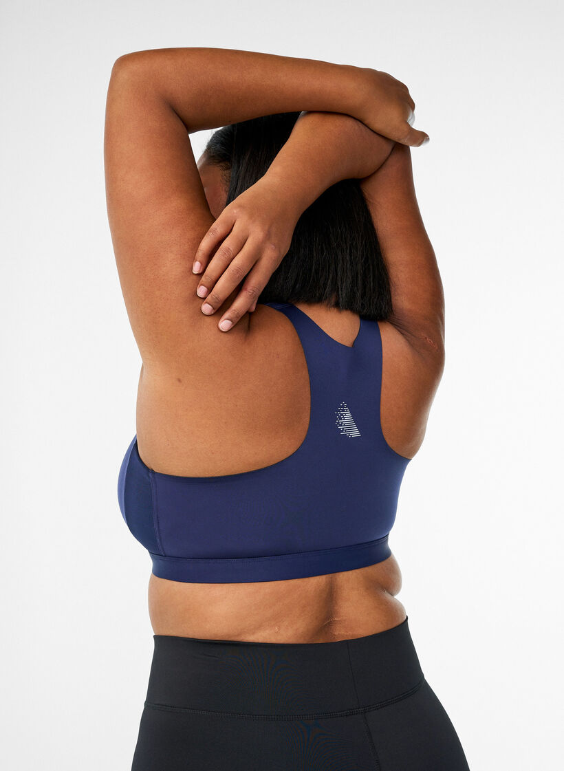 Sport-BH mit Vorderverschluss und hohem Halt, Blau, Model image number 2