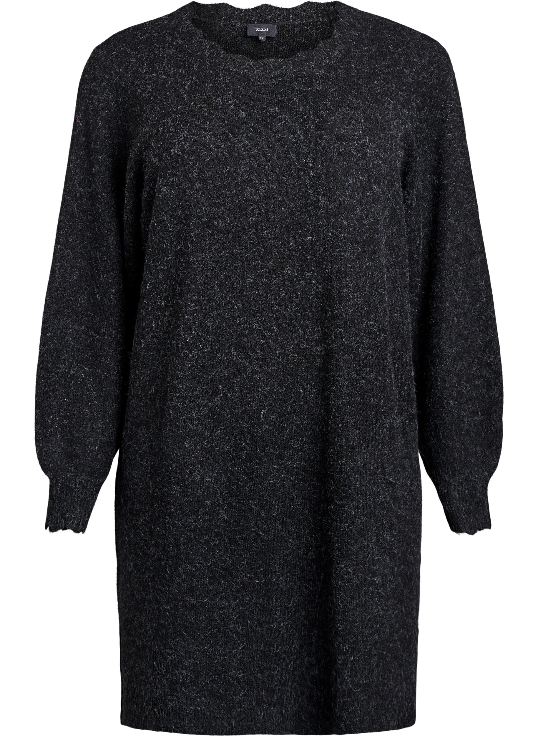 ZizziGestricktes Minikleid mit gewelltem Saum und Schlitzen, Grau, Packshot image number 0