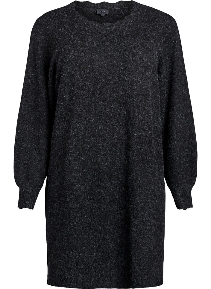 Gestricktes Minikleid mit gewelltem Saum und Schlitzen, Grau, Packshot image number 0