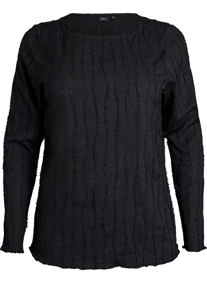 Bluse aus Jersey mit welliger Struktur, Schwarz, Packshot image number 0