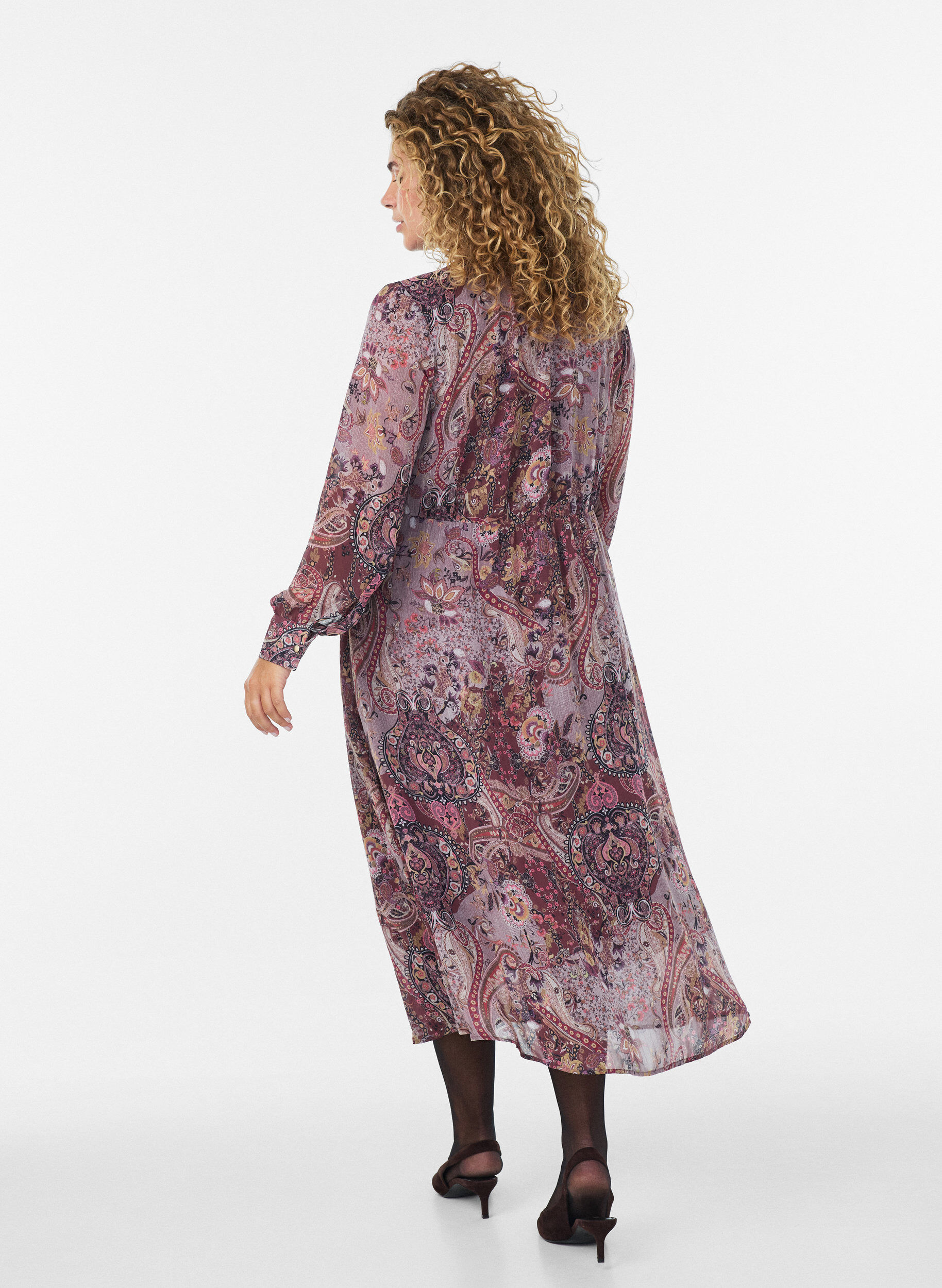 ZizziMidikleid mit Paisley-Muster und elastischem Bund, Lila, Model image number 1