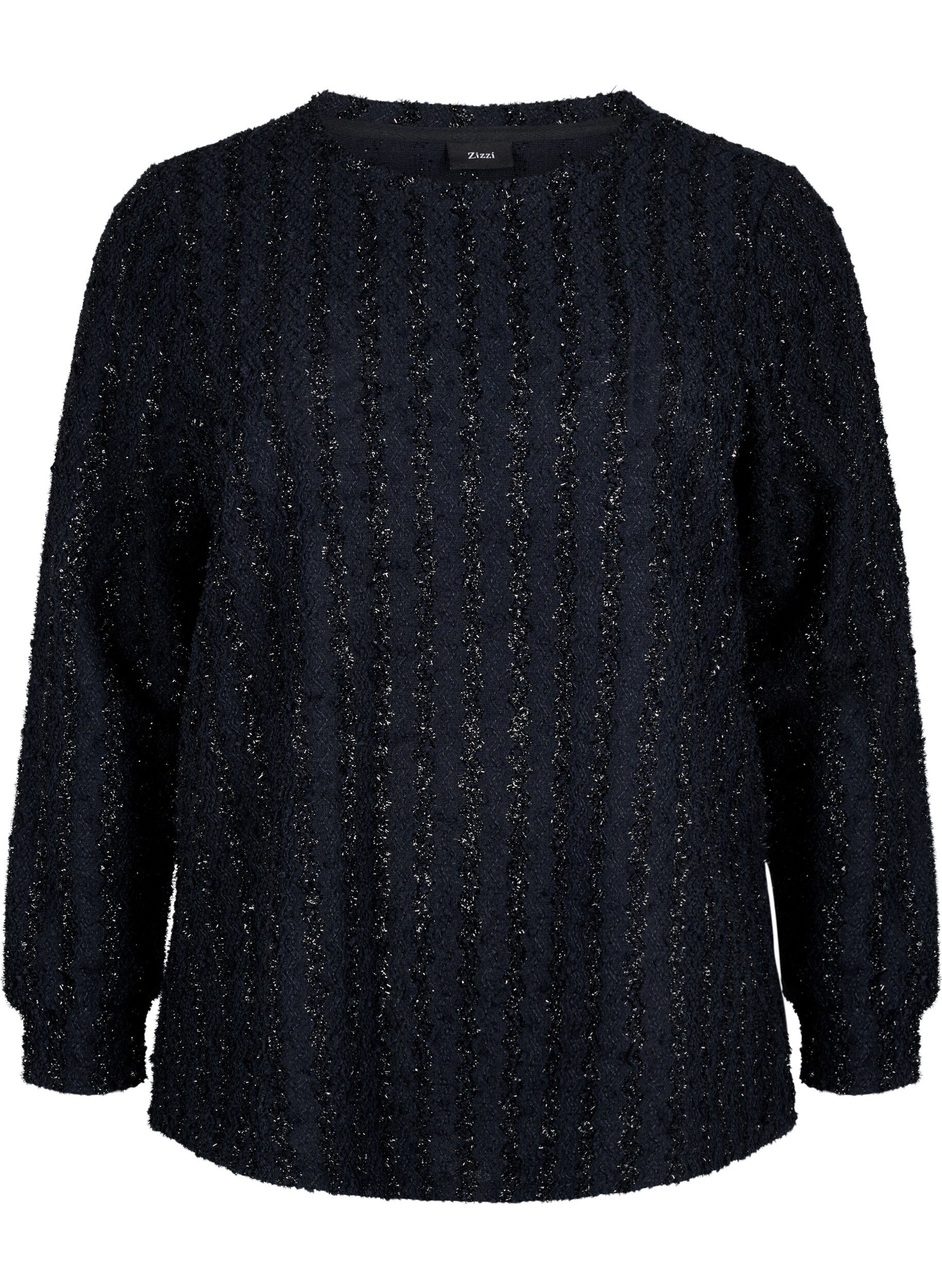 Zizzi Bluse mit schimmernder Struktur, Schwarz, Packshot image number 0