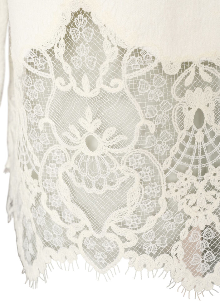 Strickpullover mit Raglan&auml;rmeln und breitem Spitzenbesatz, Beige, Packshot image number 4