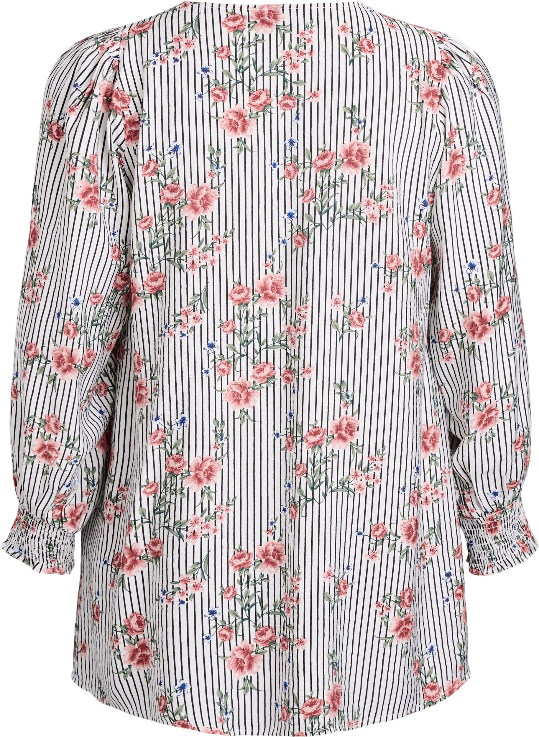 Zizzi Bluse mit gebl&uuml;mtem Print und Bindedetail, Schwarz, Packshot image number 1