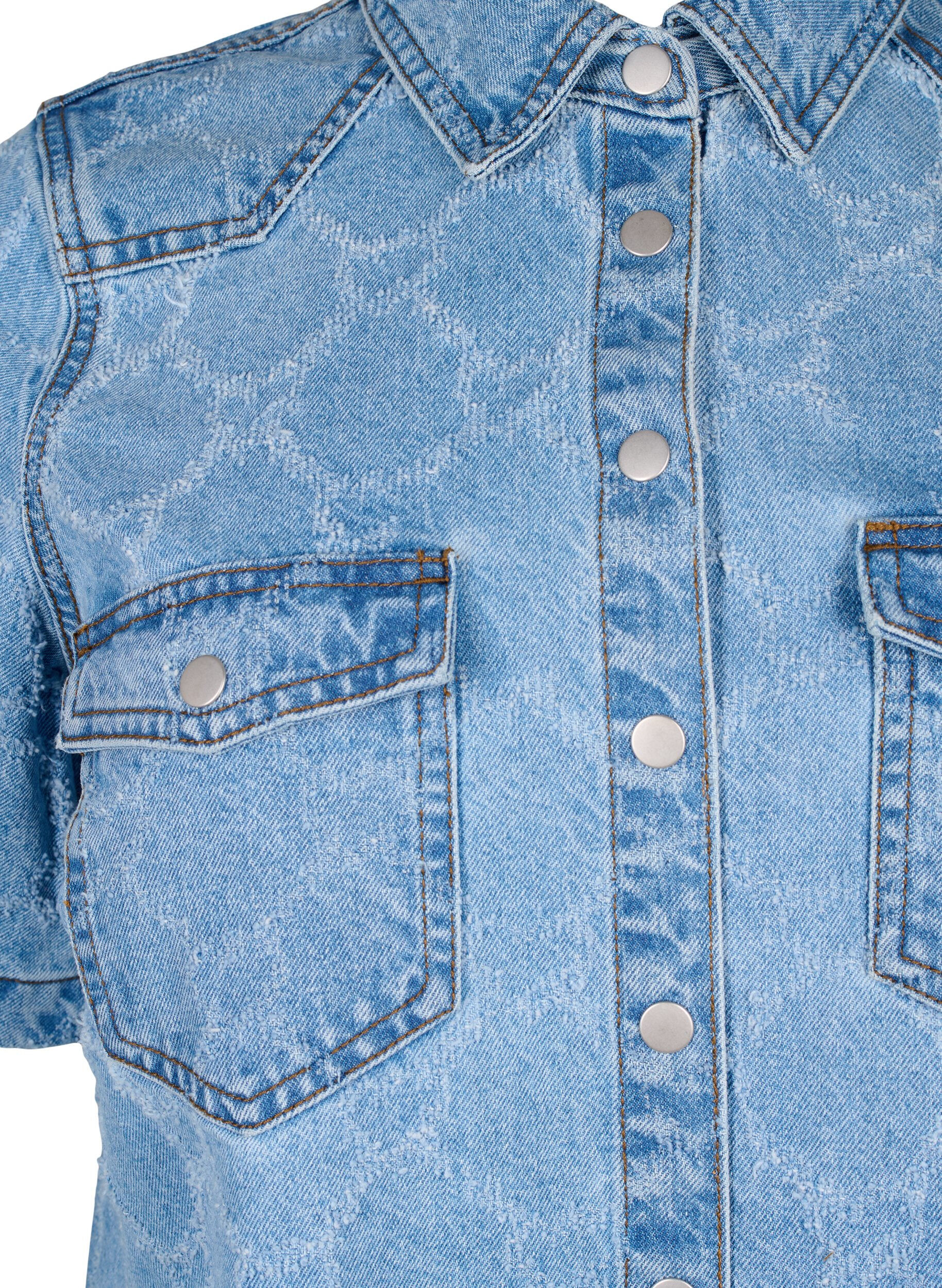 Zizzi Denim-Kleid mit Destroyed-Muster und kurzen &Auml;rmeln, Blue Denim, Packshot image number 2