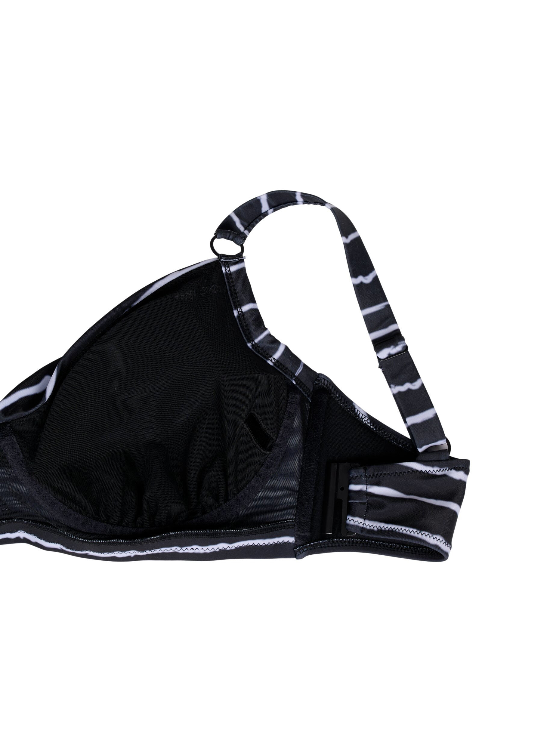 Zizzi Bedruckter Bikini BH mit B&uuml;gel, Black White Stripe, Packshot image number 3