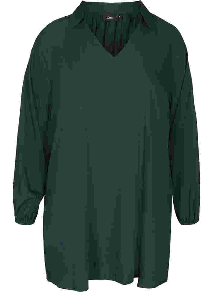 Langarm Tunika mit V-Ausschnitt, Darkest Spruce, Packshot image number 0