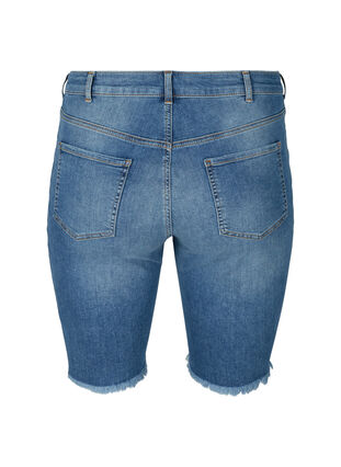 Slim Fit Denim-Shorts mit Fransensaum, Dark blue denim, Packshot image number 1