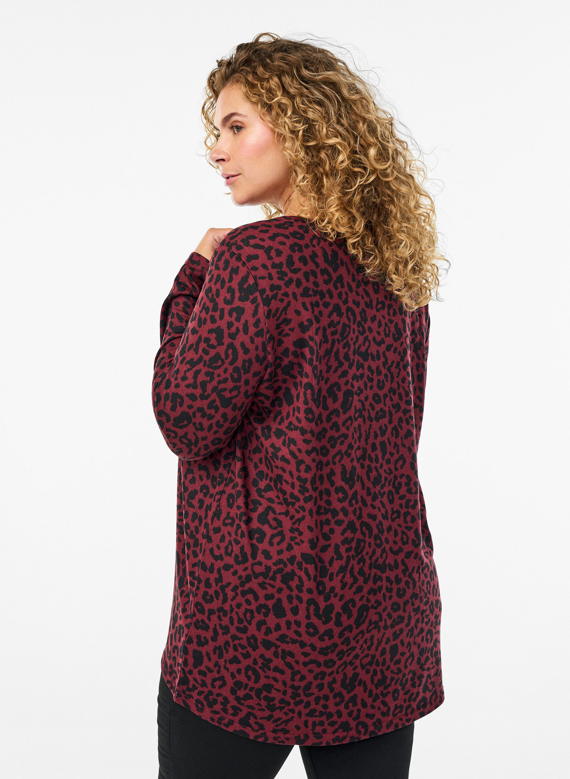Zizzi Gemusterte Bluse mit langen &Auml;rmeln, Dunkles Bordeaux, Model image number 2