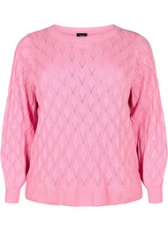 Pullover mit Lochmuster und U-Boot-Ausschnitt	, Begonia Pink, Packshot