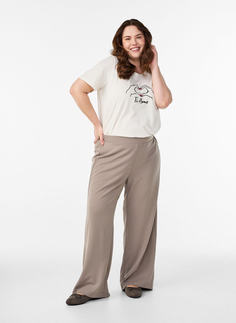 Hose mit weitem Bein, Beige, Model image number 0