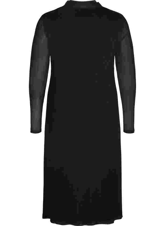 Langarm Midi-Kleid in Mesh, Black, Packshot image number 1