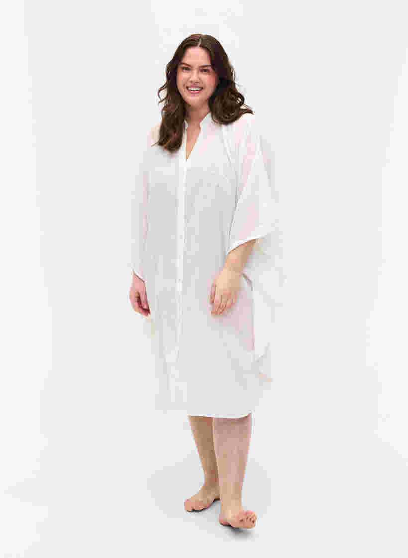 Strandkleid aus Baumwolle mit Knopfverschluss, Bright White, Model image number 2