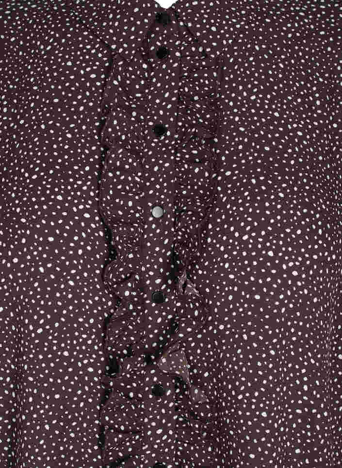 Hemdbluse mit Punkten und Rüschen, Brown w. White, Packshot image number 2