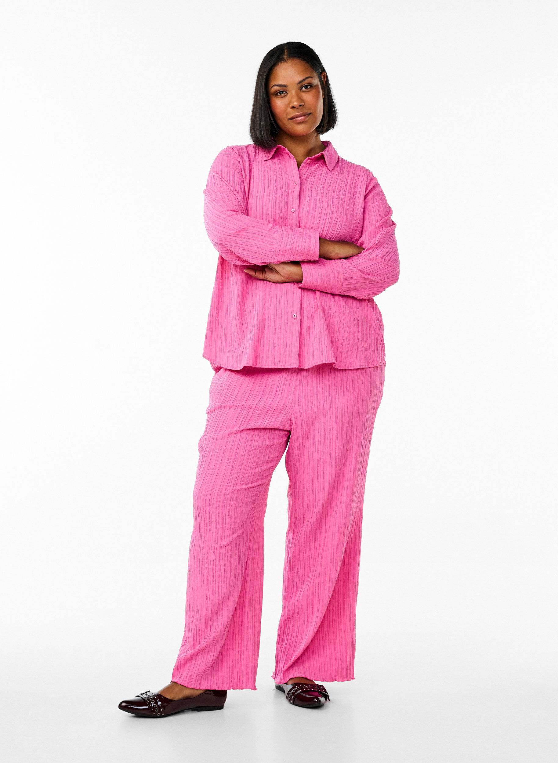 Zizzi FLASH - Bluse mit Textur, Pink, Model image number 1