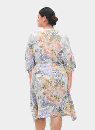 Viskosekleid mit Print und Bindeschnüre, White Paisley AOP, Model